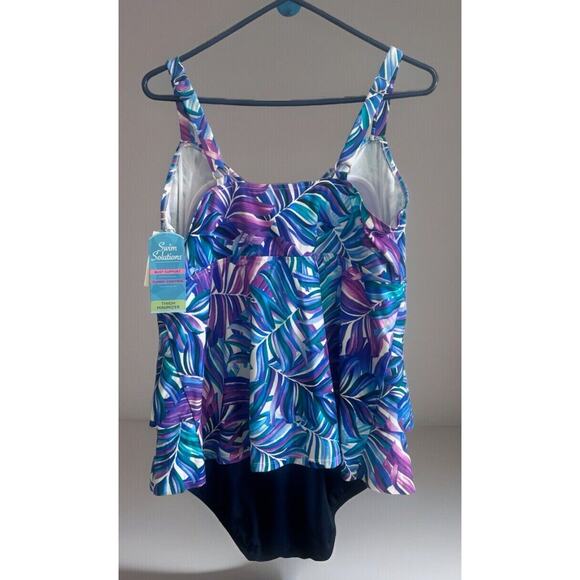 Swim Solutions Bathing Suit One Piece Size 24W Tummy Control Tiered Ruffles (e1) - Picture 2 of 6
